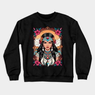 Pocahontas native American tribal retro vintage floral design Crewneck Sweatshirt